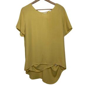 LE LIS | Yellow Short Sleeve Blouse with Draped Back | Size L